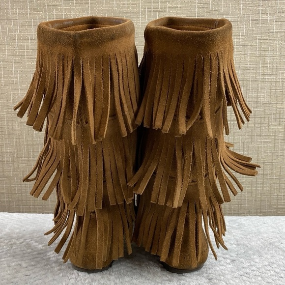 Vintage Minnetonka Women's Suede 3-Layer Fringe Moccasin Coachella Boots Sz 7 - Picture 5 of 15
